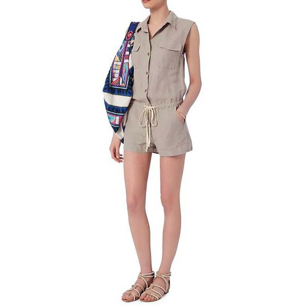 Enza Costa Linen Blend Cargo Romper in Gray Size 1
